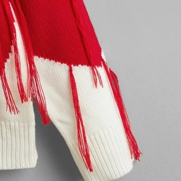 Love One Another Heart Pattern Fringe Trim Sweater - Picture 5 of 9